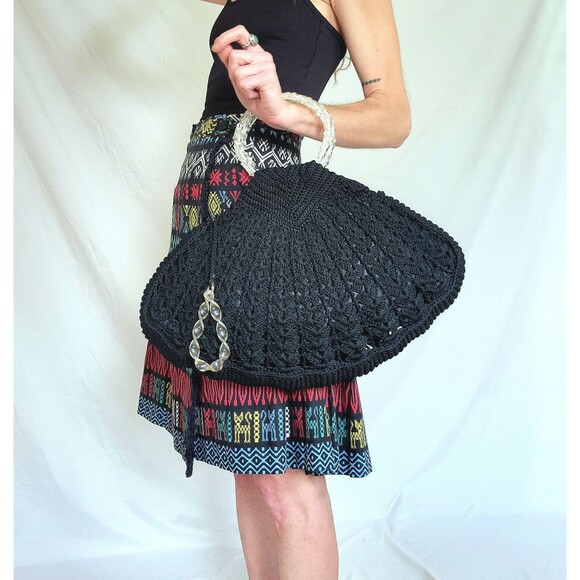 1930s 1940s Vintage Crochet Handbag: Lucite Handle Purse, Art Deco, Fan Shaped - Picture 10 of 11